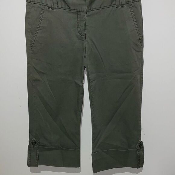 Express Women's Army Green Low Rise Cuffed Twill Cropped Capri Pants Size 0 - Picture 2 of 8